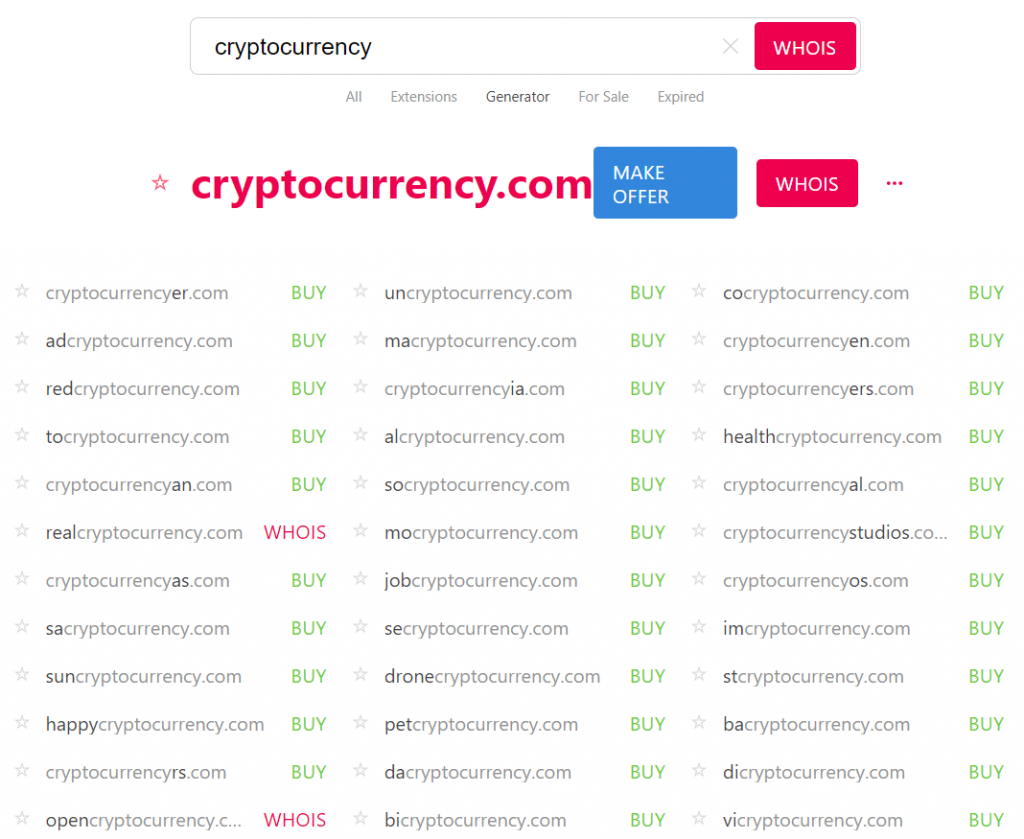 instant-domain-search-cryptocurrency